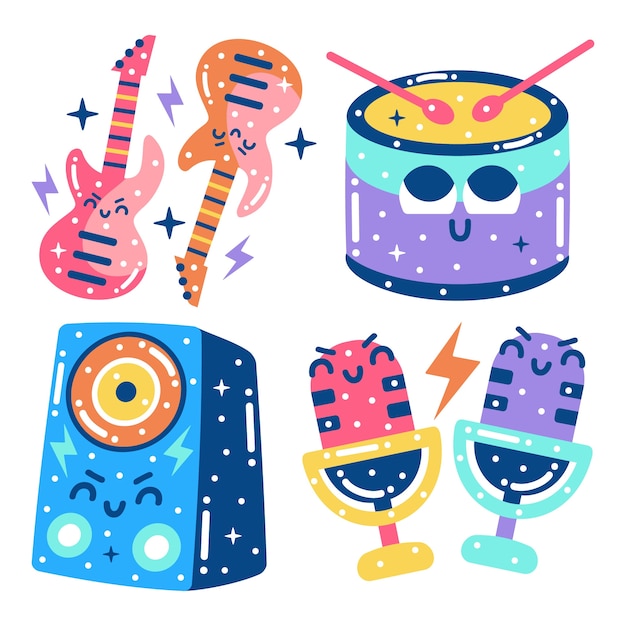 Free Vector glitzy rock music stickers