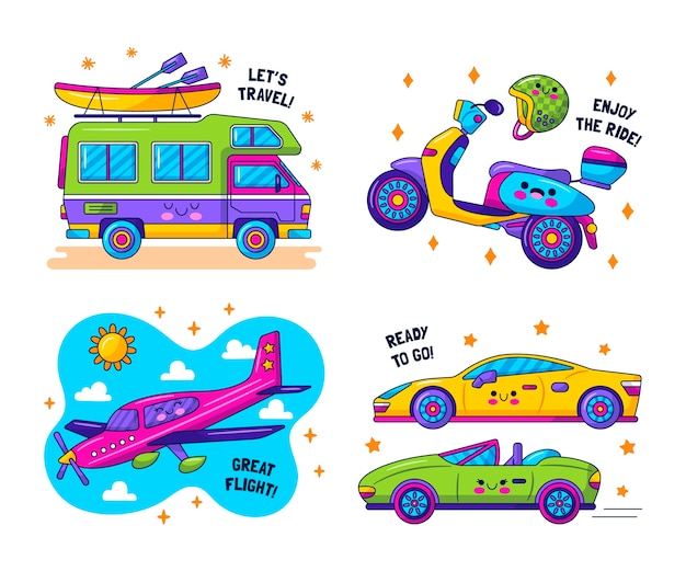 Free Vector glitzy transportation stickers set