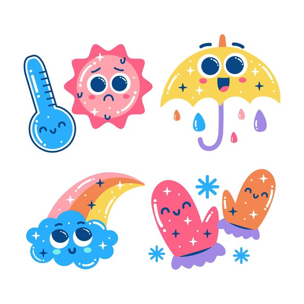 Glitzy weather stickers set