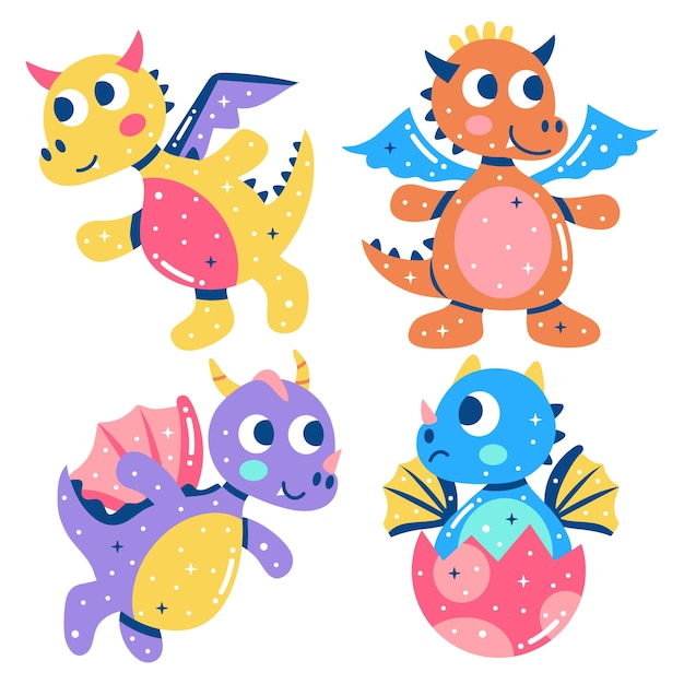 Free Vector glizty dragons stickers set