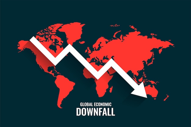 Free Vector global business downfall with falling arrow and world map