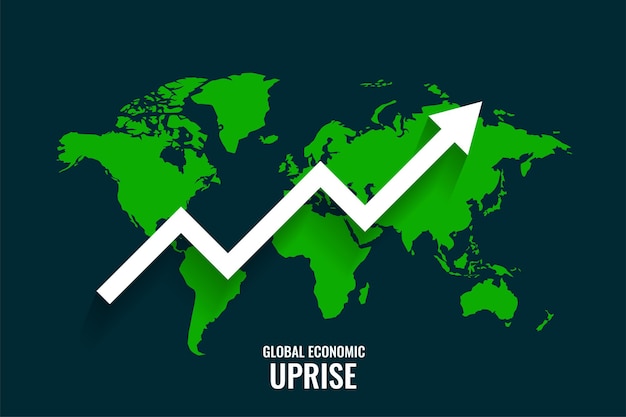 Free Vector global business growth with upward arrow and world map