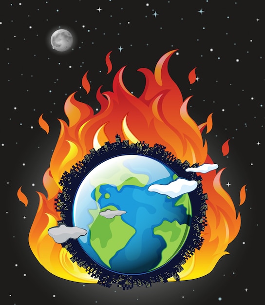 Global warming  with earth on fire