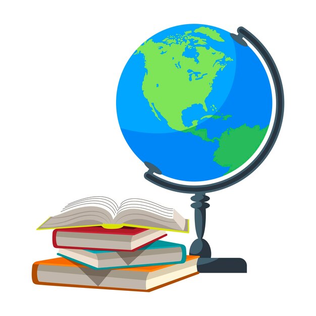 Globe Earth planet and books isolated on white background Back to school Day of knowledge school supplies Teachers day symbol of school and university education concept