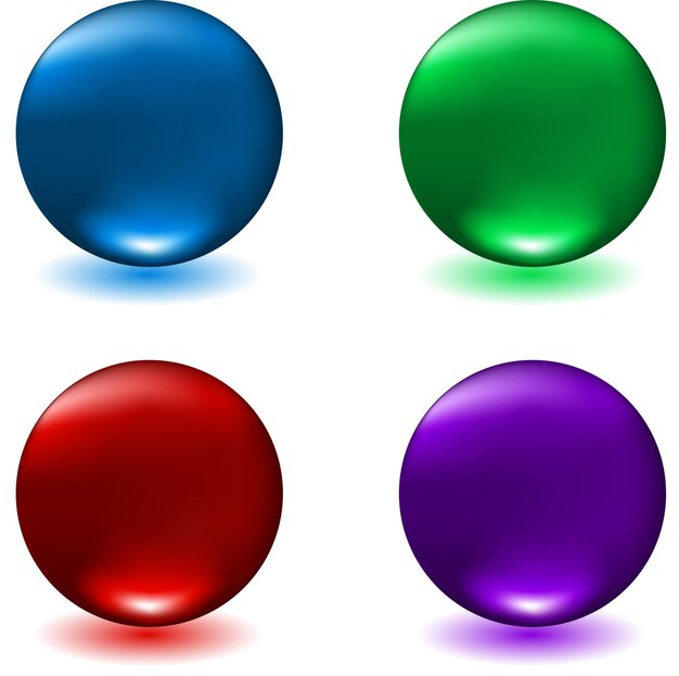 Glossy spheres in four different colours