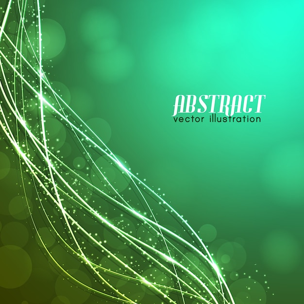 Free Vector glowing curved fibres with sparkles and blurred lights on green background