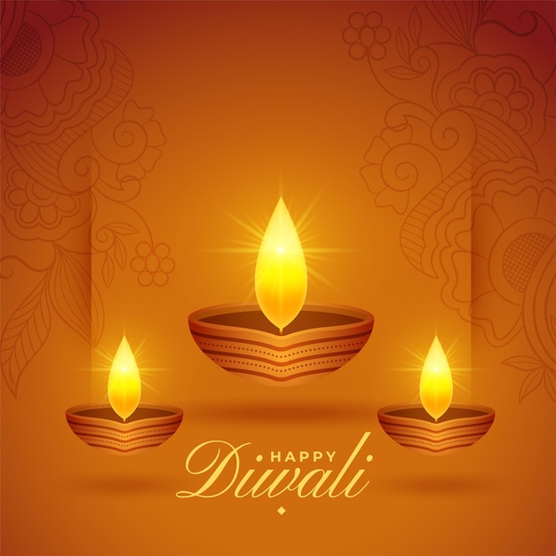 Glowing diwali oil lamps festival background