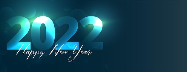 Free Vector glowing happy new year 2022 blue banner design