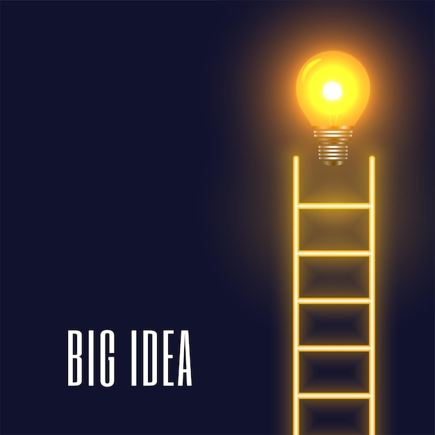 Glowing ladder and light bulb design represent idea or innovation concept