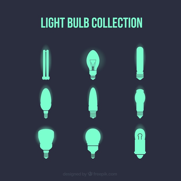 Glowing light bulbs collection