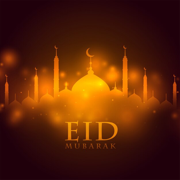 Glowing mosque eid mubarak festival greeting background