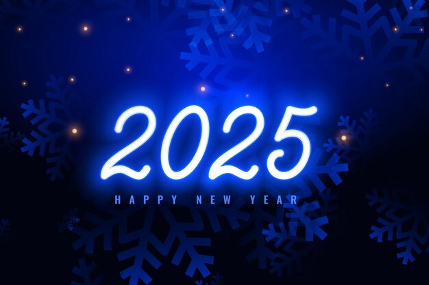 Free Vector glowing neon 2025 new year eve background with snowflake