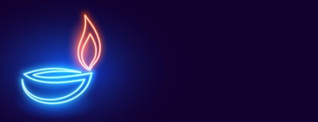 Glowing neon diya diwali banner design