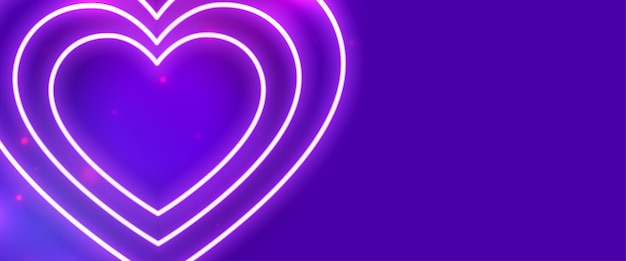 Free Vector glowing neon heart frame on purple banner with text space