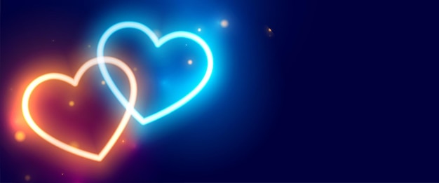 Free vector glowing neon love hearts with text space for valentines day