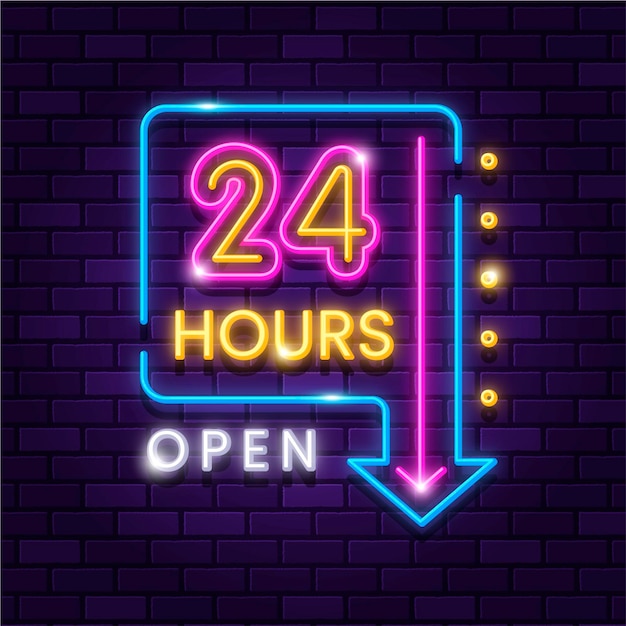 Glowing neon open twenty four hours sign