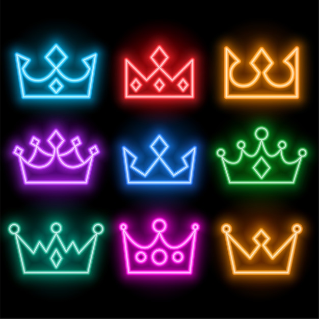 Glowing neon style crowns set in many colors