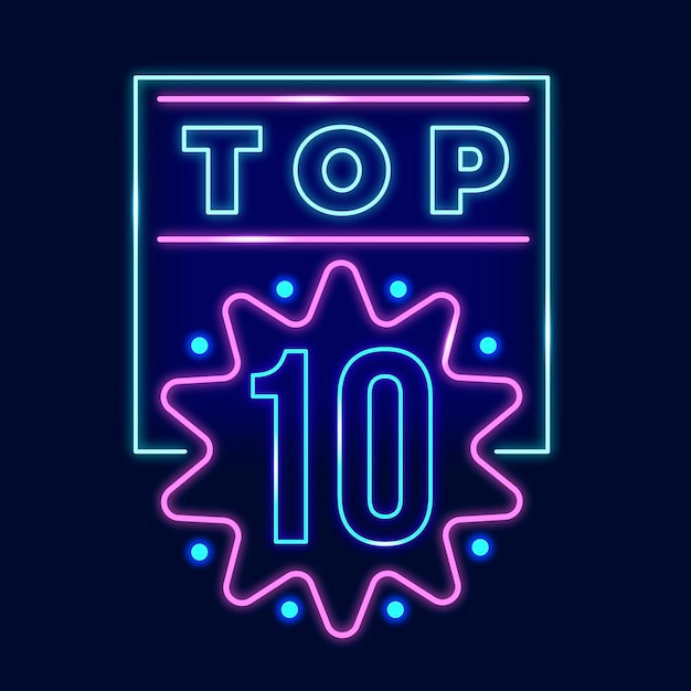 Free Vector glowing neon top ten sign