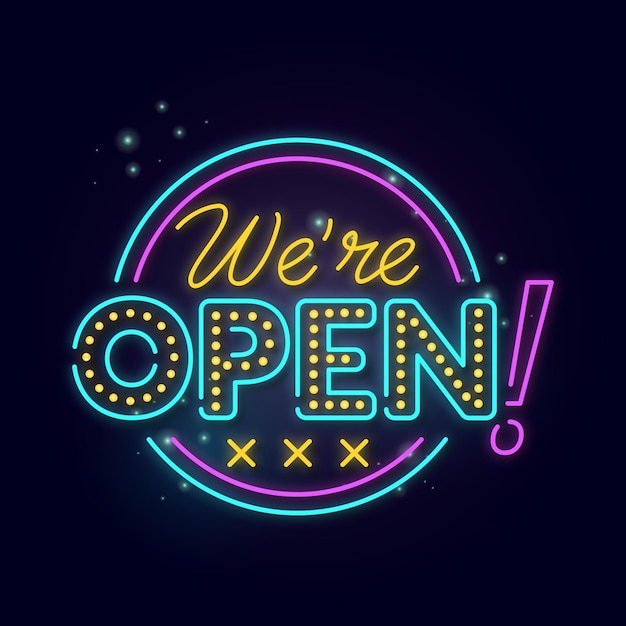 Glowing neon we are open sign