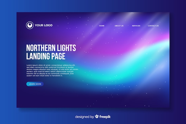 Glowing northern lights landing page