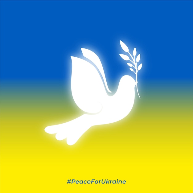 Glowing peace dove bird over the ukraine flag concept