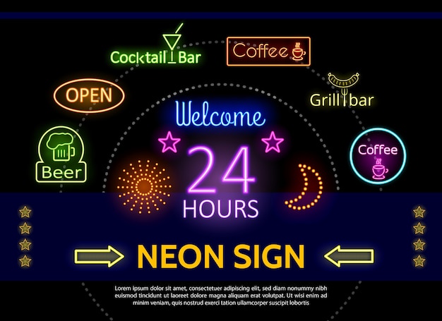 Glowing promotional neon signs template