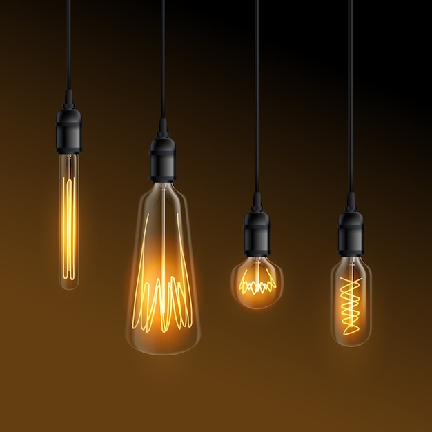 Glowing realistic light bulbs