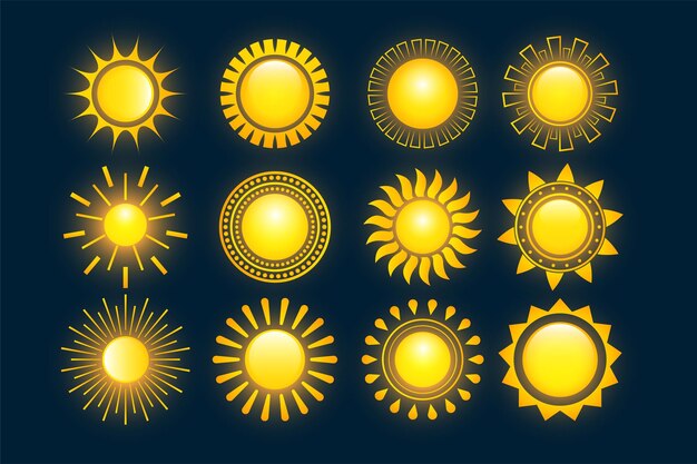 Glowing yellow summer hot sun collection set of twelve