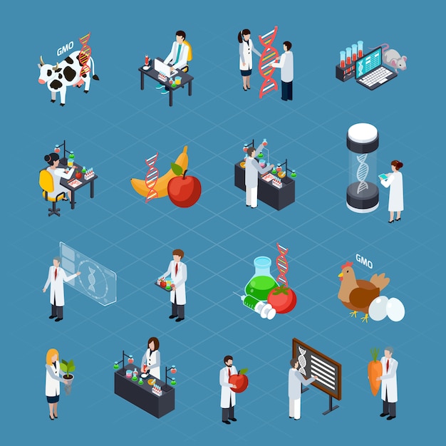 Free Vector gmo related isometric icons set