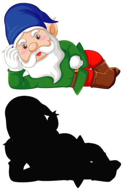 Gnome in color and silhouette in cartoon character on white