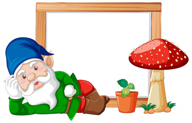 Free Vector gnome and mushroom with blank banner on white background