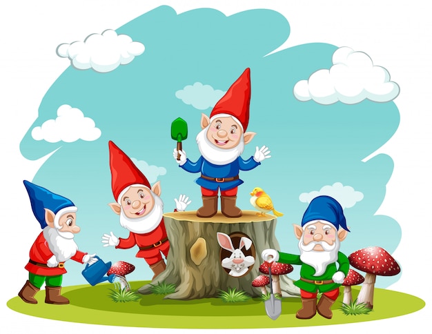 Free Vector gnome posing smile in the garden on white background