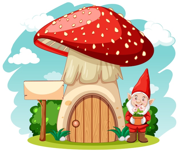 Free Vector gnomes and mushroom house cartoon style on white