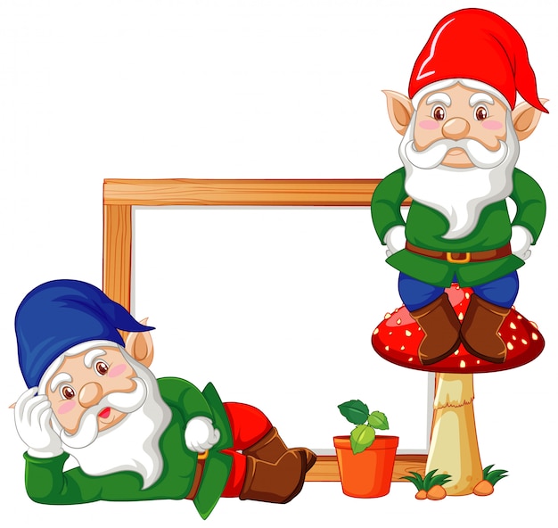 Gnomes with blank banner in cartoon character on white background