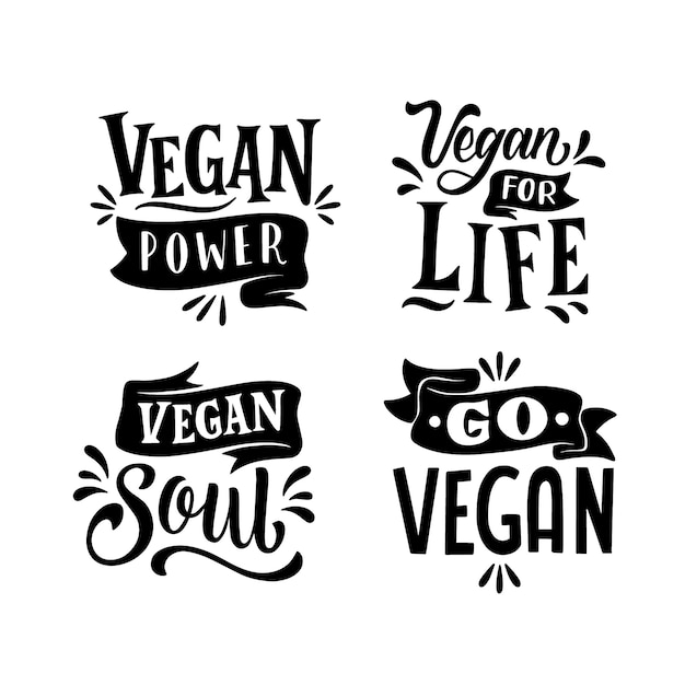 Free vector go vegan lettering design set