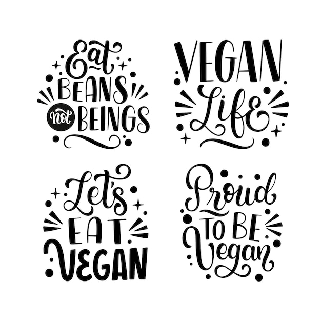 Go vegan lettering design set