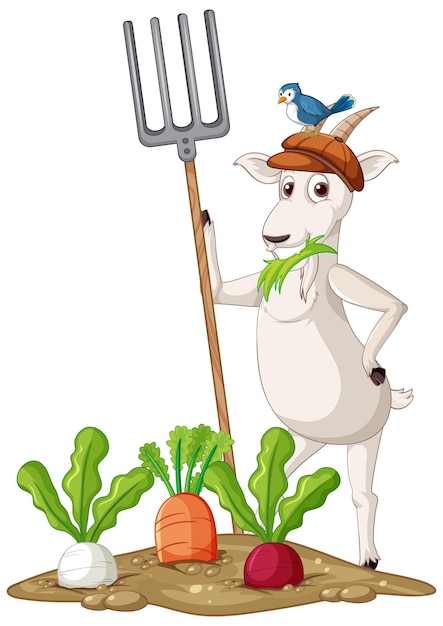 Free vector a goat standing on two legs and holding rake