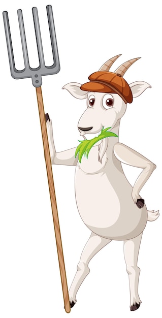 Free Vector a goat standing on two legs and holding rake