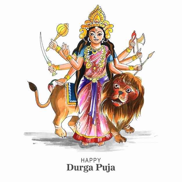 Free vector goddess durga face in happy durga puja card background