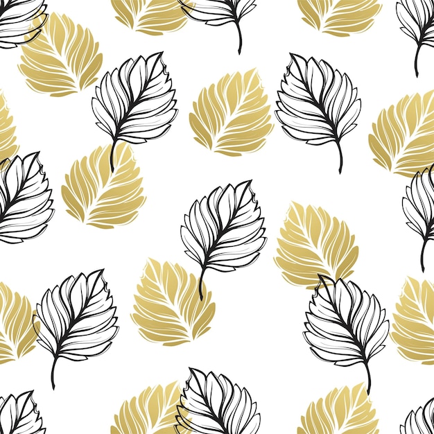 Free Vector gold autumn floral background. glitter textured seamless pattern with fall golden and black leaf. vector illustration eps10