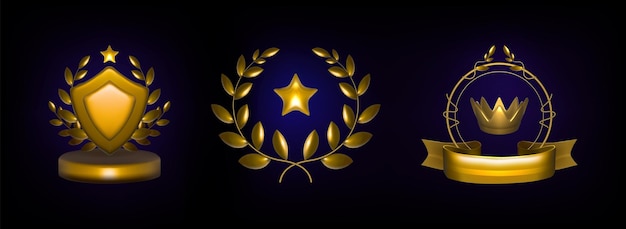 Free Vector gold award trophy emblem with laurel wreath