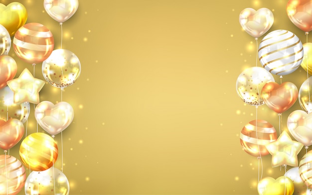 Gold balloons background with copy space