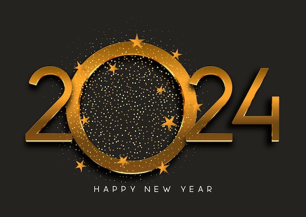 Free vector gold and black happy new year background design with stars