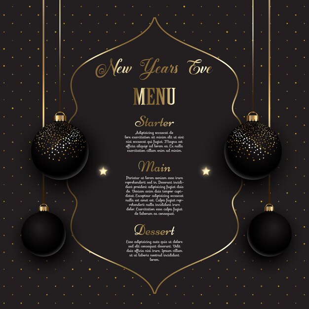 Gold and black New Years eve menu 