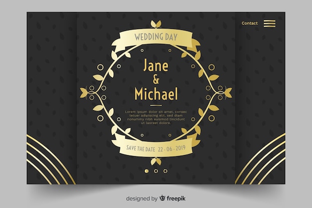 Free Vector gold and black wedding landing page