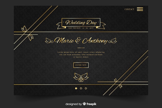 Gold and black wedding landing page