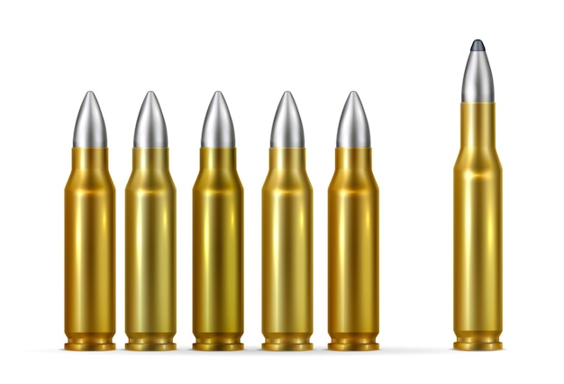 Gold bullets with steel tips realistic isolated