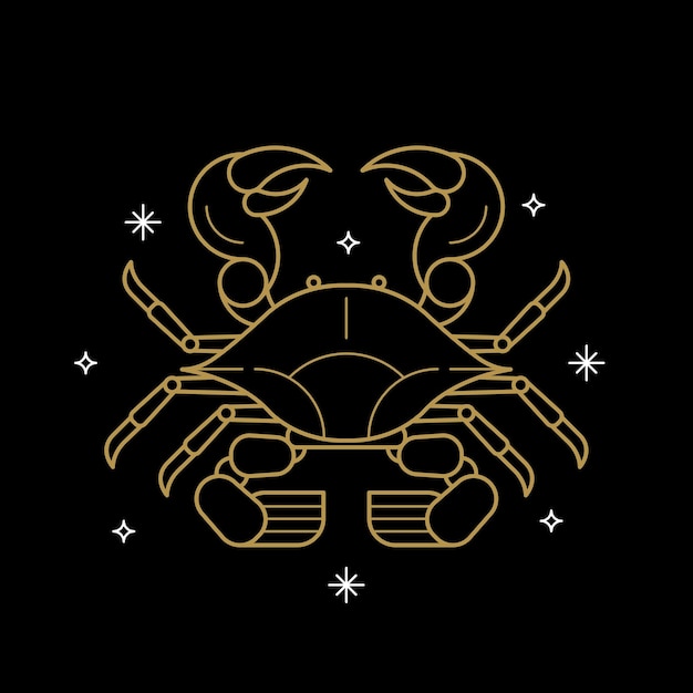 Gold Cancer astrological sign on a black background