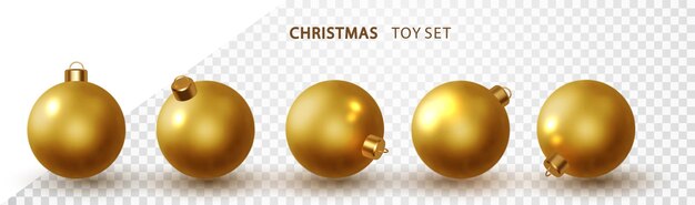 Free Vector gold christmas ball realistic isolated in different projections holiday toy decoration 3d element rendering vector illustration