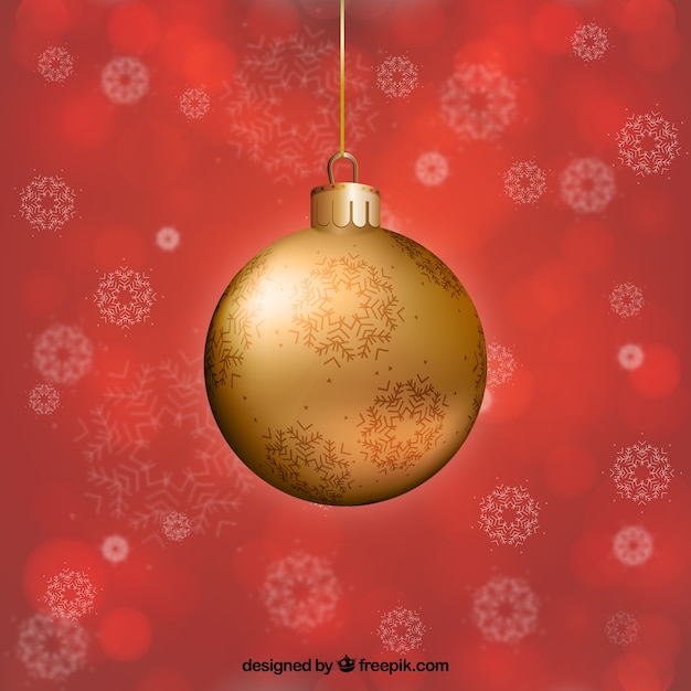 Free Vector gold christmas bauble on red background